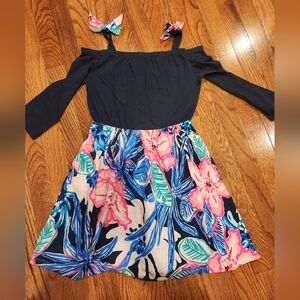 Lilly Pulitzer Navy and Pink Floral Kids Dress- Girls Size 8-10